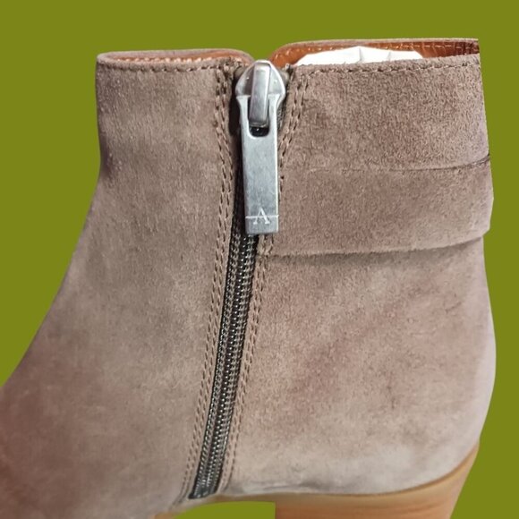 Faria Suede Taupe Ankle Boots With Side Zipper & Buckle 7M - Picture 10 of 16